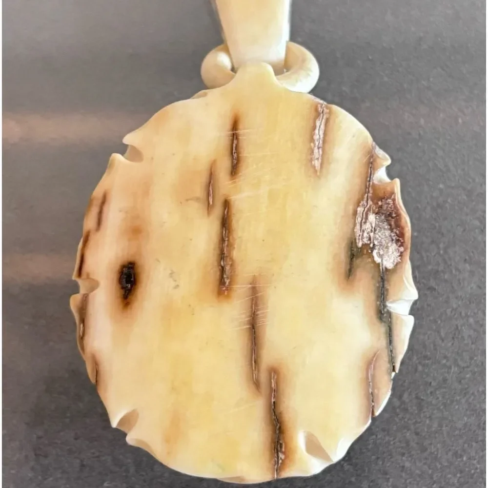 Vintage Bone Carved Rose Pendant